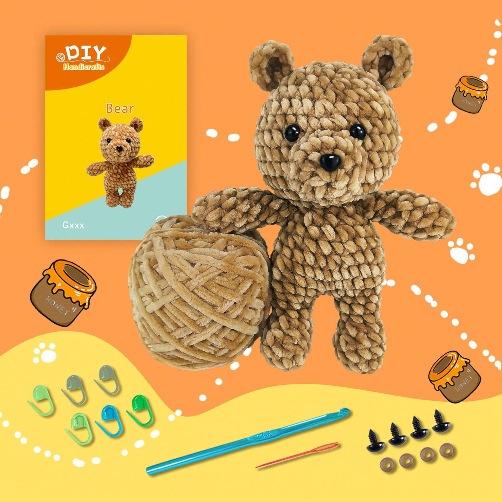1 Pièce Kit De Tricot Pour Ours En Peluche Comprenant Un Tutoriel Vidéo Détaillé Complet, Une Instruction En Anglais, Un Crochet, Un Fil