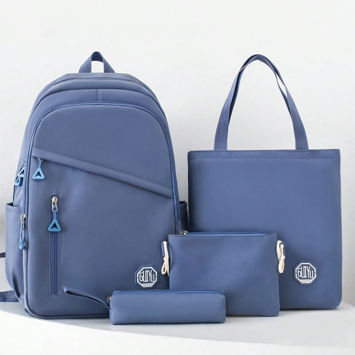 Sac à dos minimaliste unicolore pour étudiant, sac à bandoulière grande capacité, sac de tutoriel, sac bandoulière, trousse 4 pièces/set.